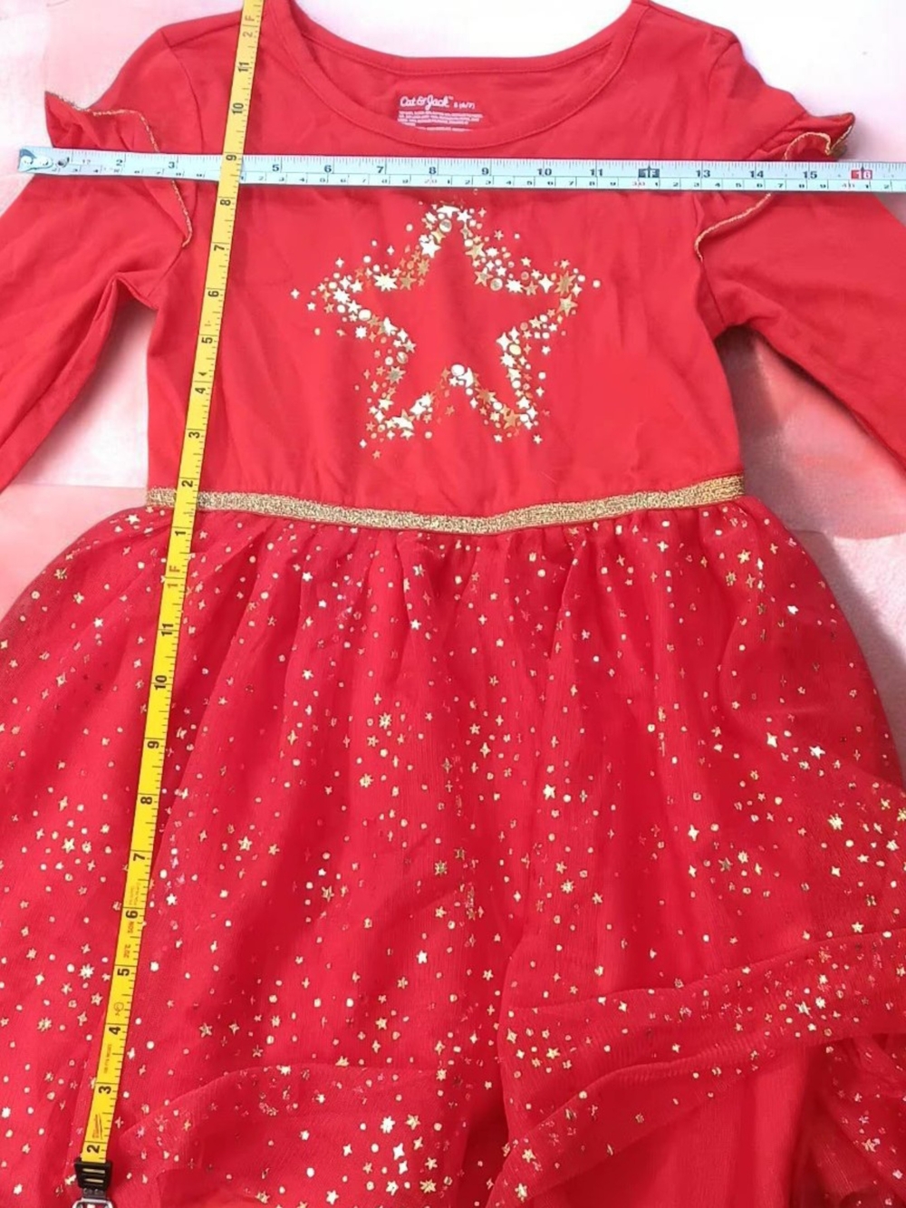 Girls Red Star Tulle Dress with Gold Accents